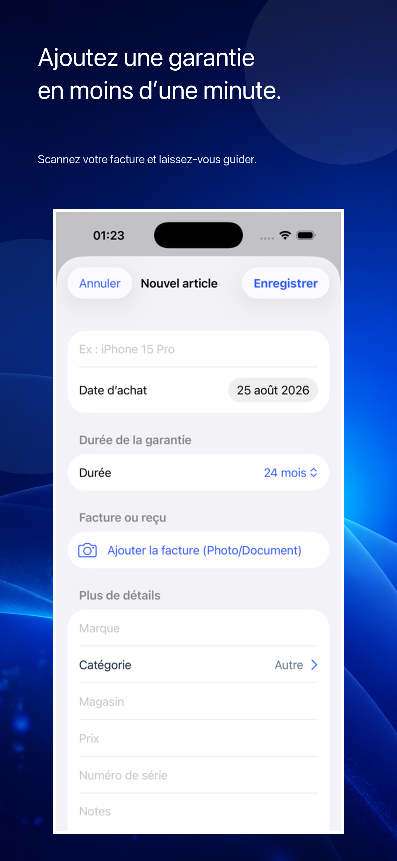 Ajout d’une garantie dans Garantie+ sur iPhone