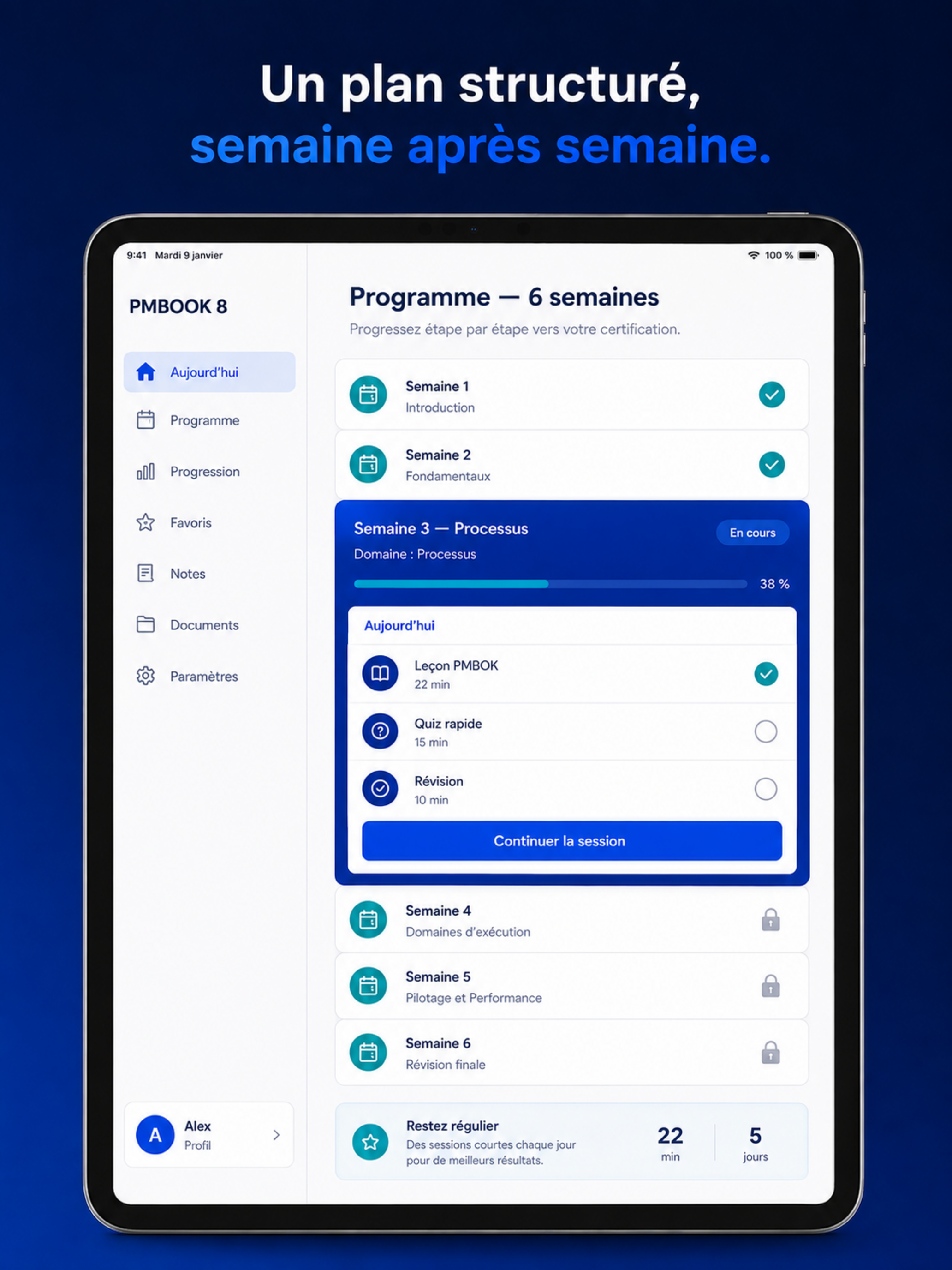 Programme de préparation PMBOOK 8 sur iPad