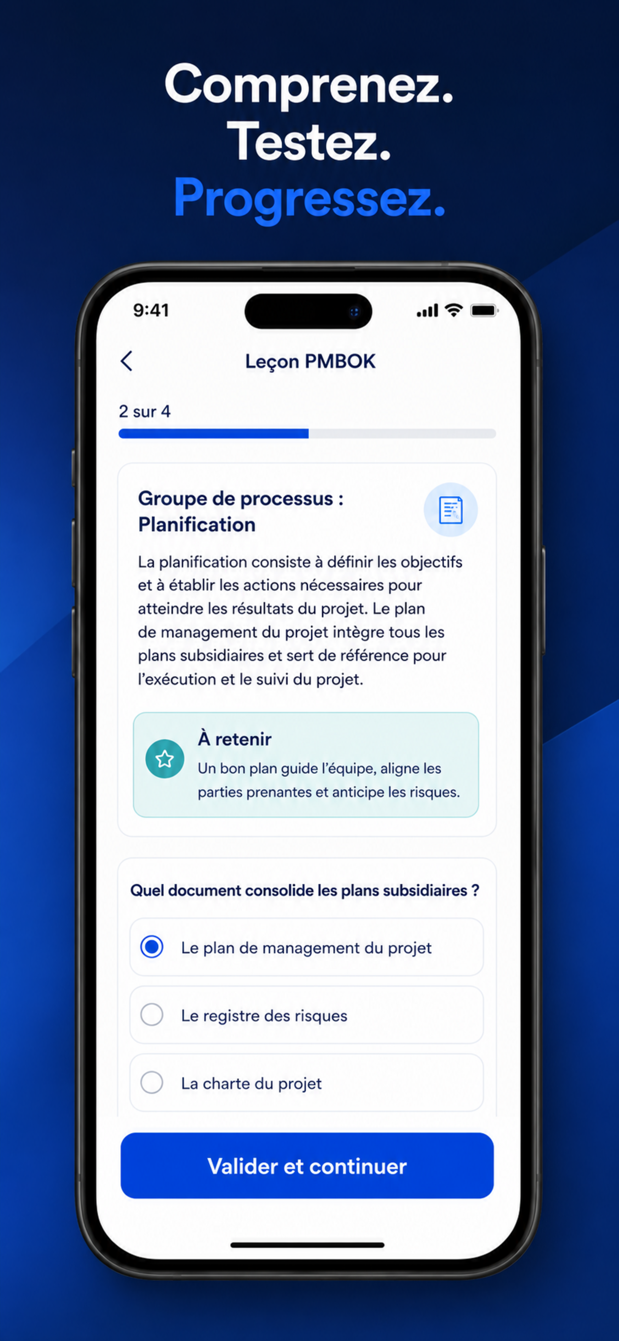 Leçon et quiz PMBOK dans PMBOOK 8