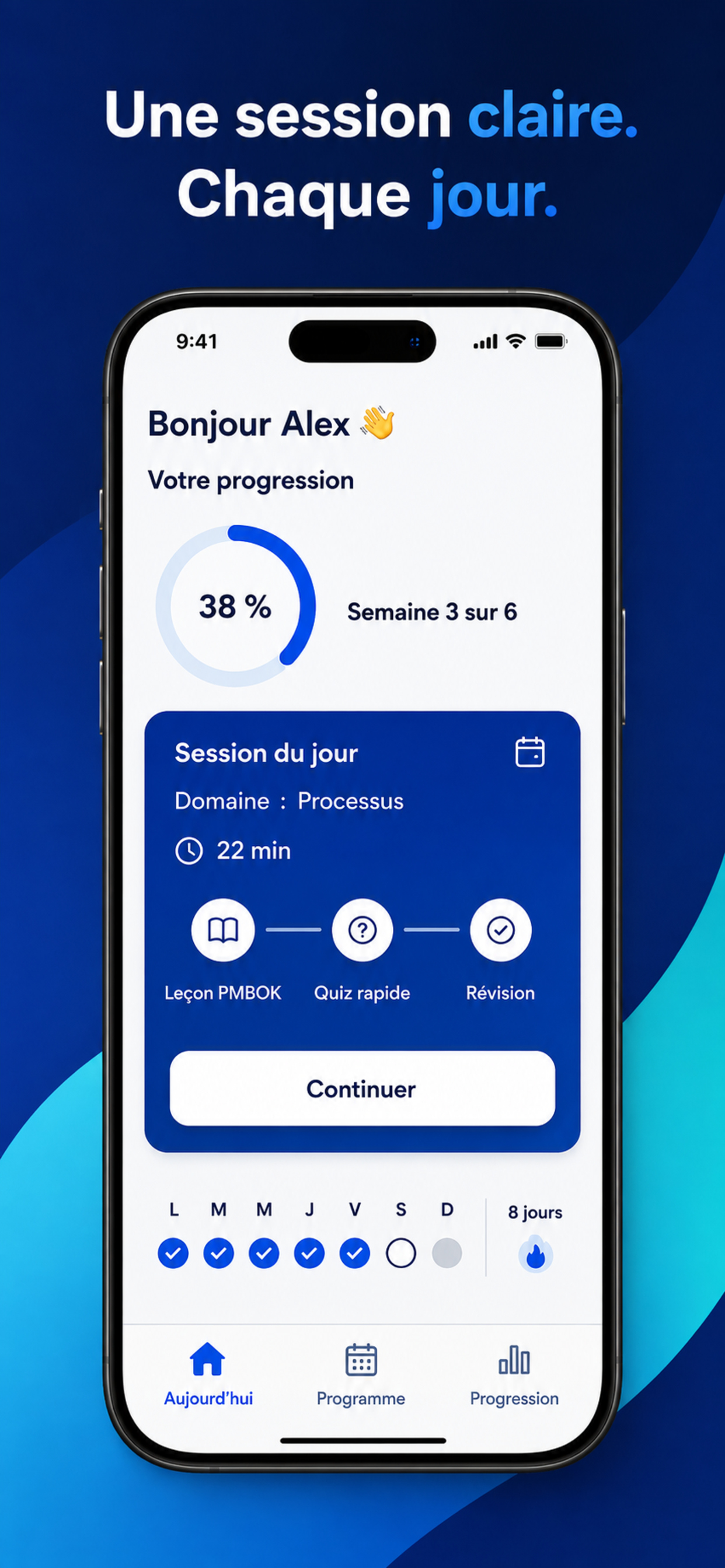 Session quotidienne et progression dans PMBOOK 8