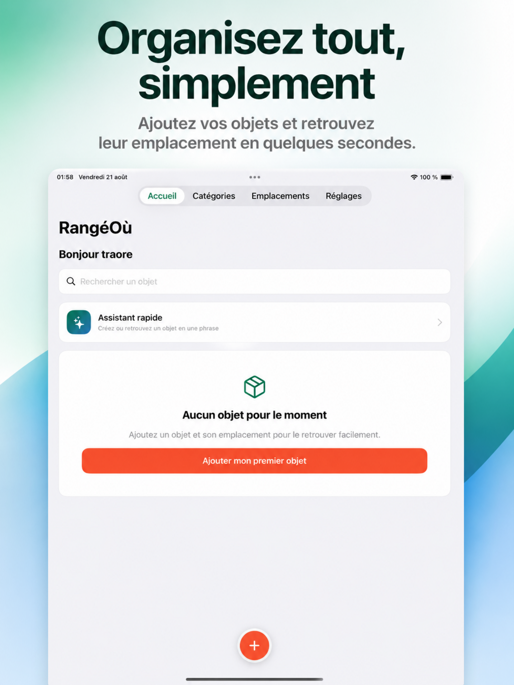 Organisation des objets dans RangéOù sur iPad