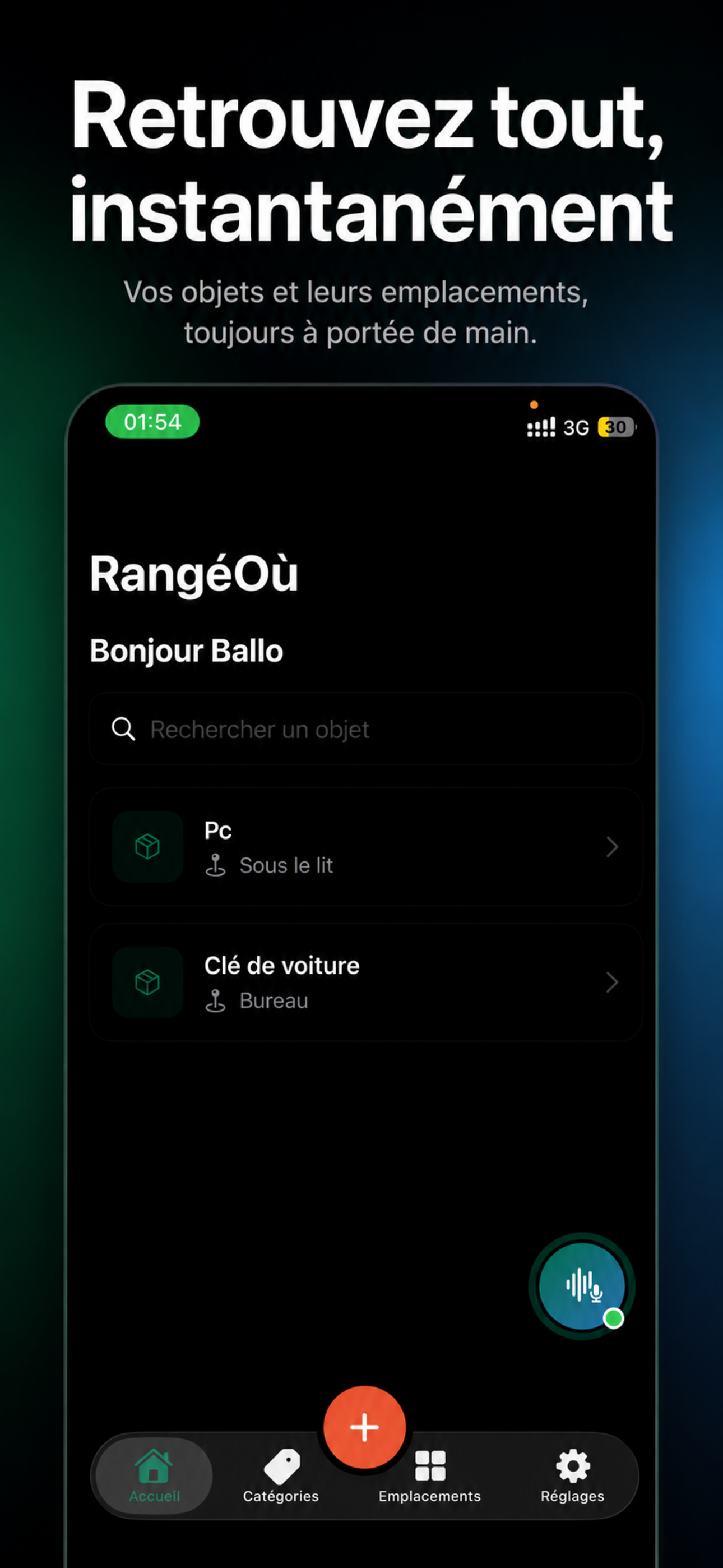 Liste et recherche d’objets dans RangéOù sur iPhone