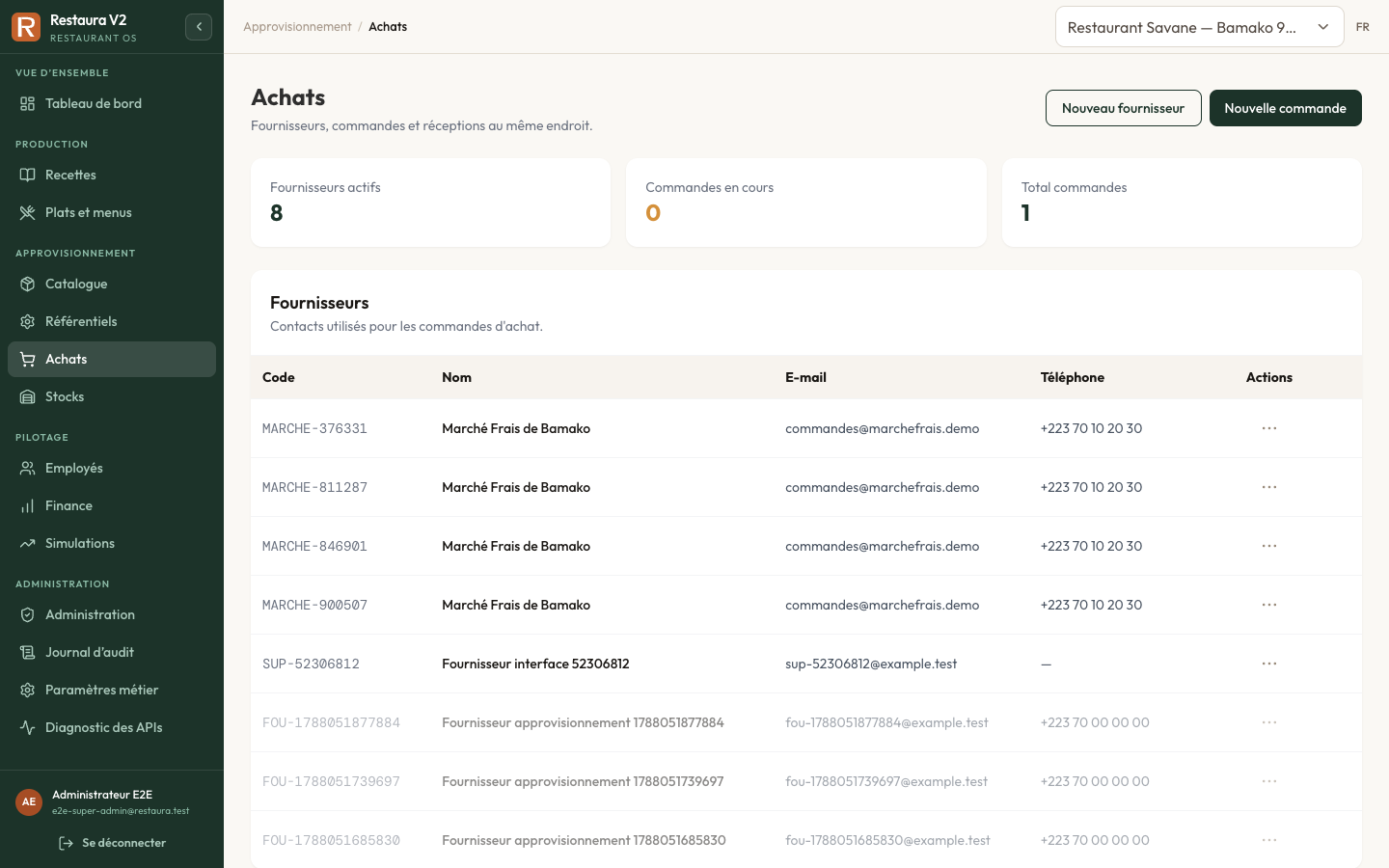 Gestion des achats et fournisseurs dans Restaura V2